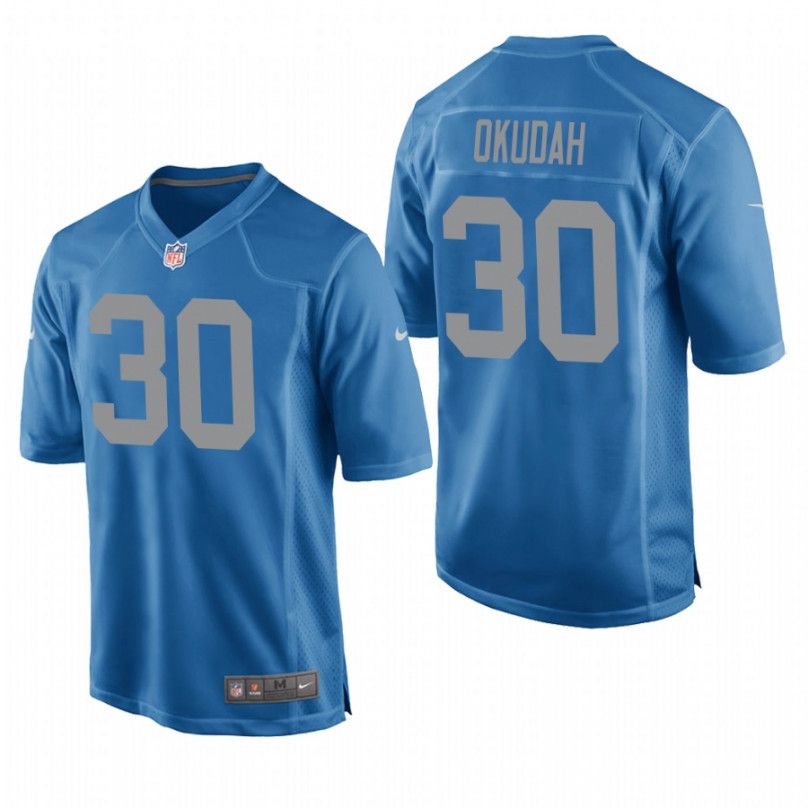 Men Detroit Lions #30 Jeff Okudah Nike Blue Game Throwback NFL Jersey